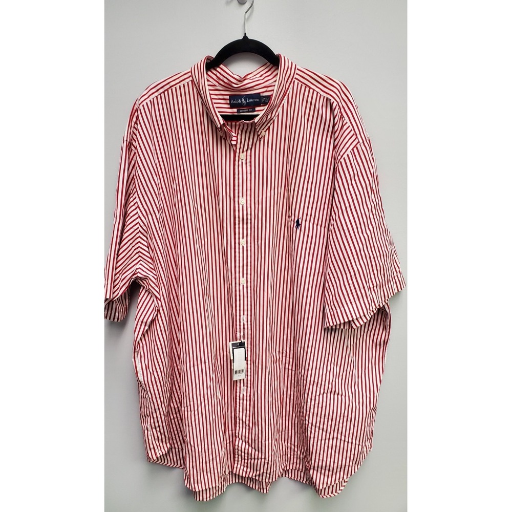 Ralph Lauren Shirt Mens 4XLT Red White Stripes Classic Fit Button Blue Pony NWT
